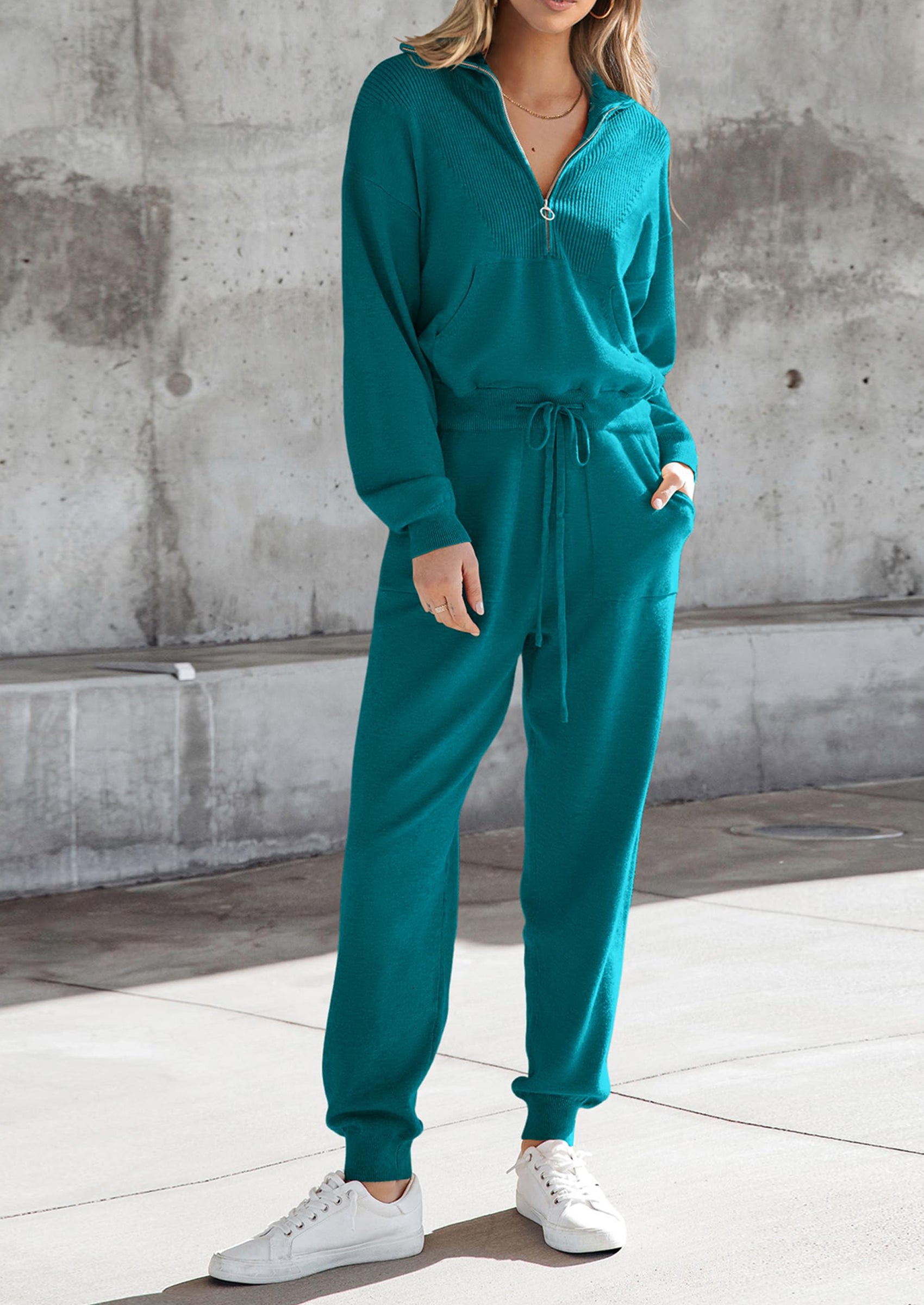 PRETTYGARDEN Women's 2 Piece Sweater Set Pullover Zip Up Sweatshirt Jogger Sweatpants Tracksuit Casual Outfit