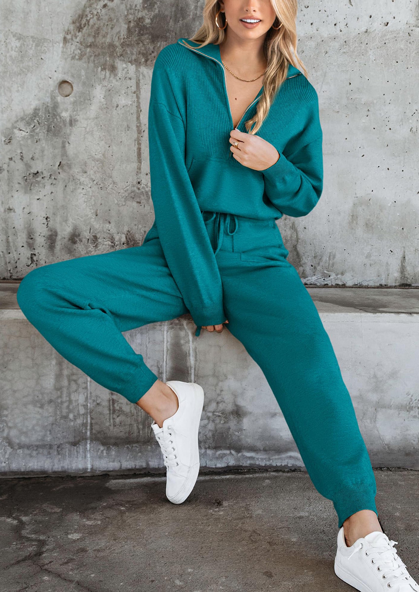 PRETTYGARDEN Women's 2 Piece Sweater Set Pullover Zip Up Sweatshirt Jogger Sweatpants Tracksuit Casual Outfit