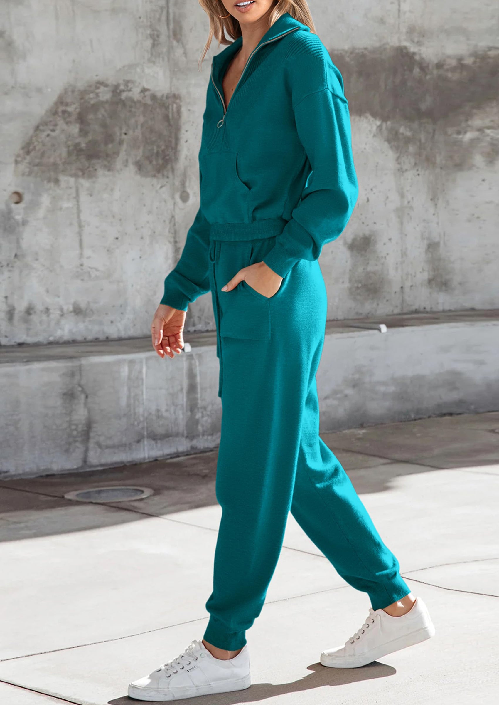 PRETTYGARDEN Women's 2 Piece Sweater Set Pullover Zip Up Sweatshirt Jogger Sweatpants Tracksuit Casual Outfit