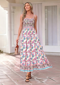 PRETTYGARDEN Womens Floral Maxi Dress Boho Casual Summer Spaghetti Strap Smocked Sleeveless Flowy Beach Vacation Dresses