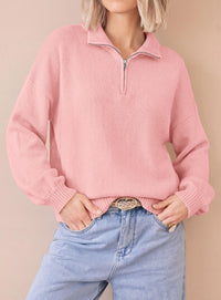PRETTYGARDEN Women's Quarter Zip Pullover Oversized Sweaters | Collared Neck, Long Balloon Sleeve, Jumper Tops, Soft Cozy Knit, Ribbed Hem, Loose Fit, Fall Outfits, Winter Fashion Clothing