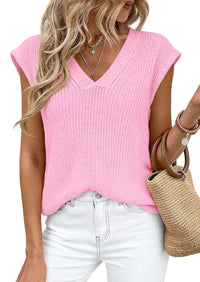 PRETTYGARDEN Women's Lightweight Sweaters Vest Spring Trendy Cap Sleeve V Neck Knit Tank Tops Summer Going Out Outfits PRETTYGARDEN