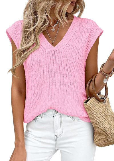 PRETTYGARDEN Women's Lightweight Sweaters Vest Spring Trendy Cap Sleeve V Neck Knit Tank Tops Summer Going Out Outfits PRETTYGARDEN