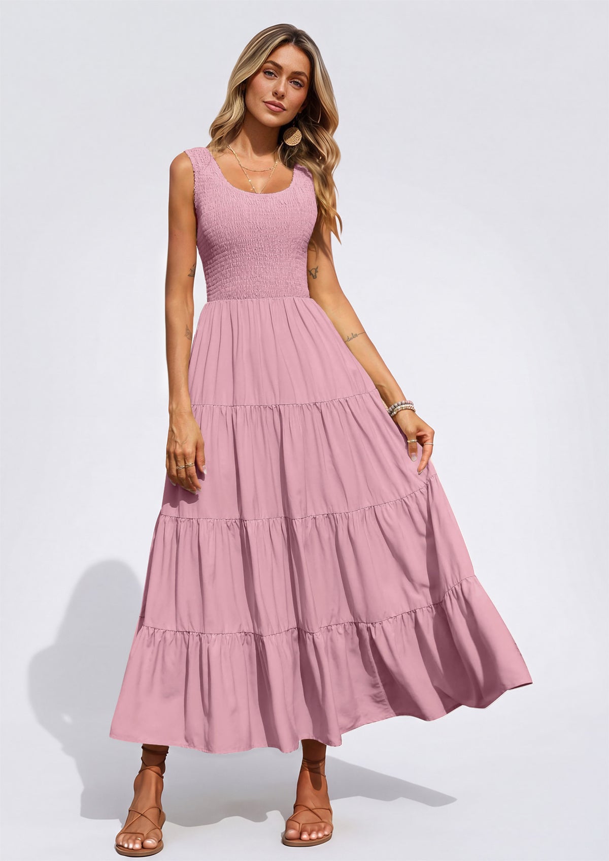 PRETTYGARDEN Women's 2026 Casual Loose Plain Maxi Sundress Smocked Tank Dress Sleeveless Summer Beach Tiered Long Dresses