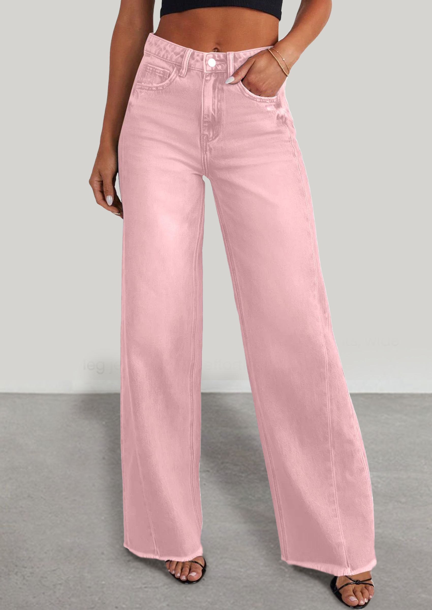 PRETTYGARDEN Wide Leg Jeans for Women Trendy High Waisted Stretchy Baggy Raw Hem Denim Palazzo Pants with Pockets