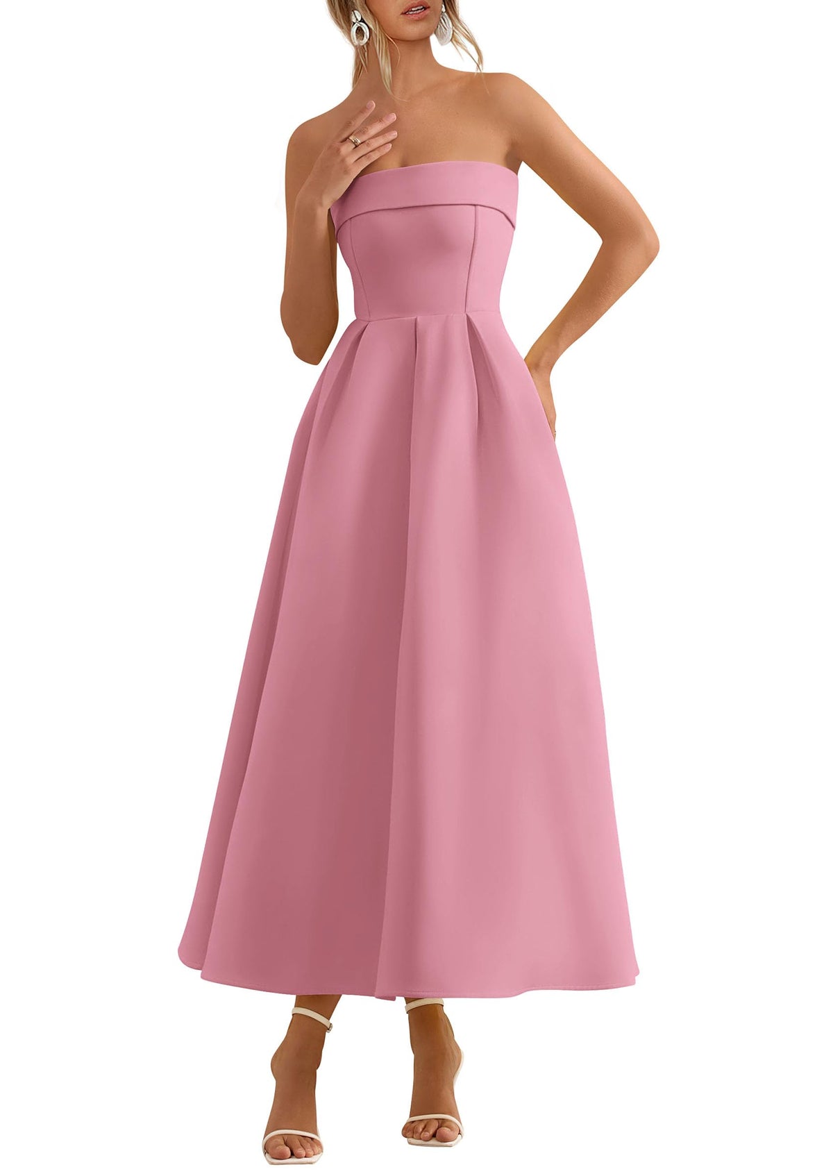 PRETTYGARDEN Cocktail Dresses for Women Summer Formal Elegant Tube Top Strapless Spring Wedding Guest Party Midi Dress PRETTYGARDEN