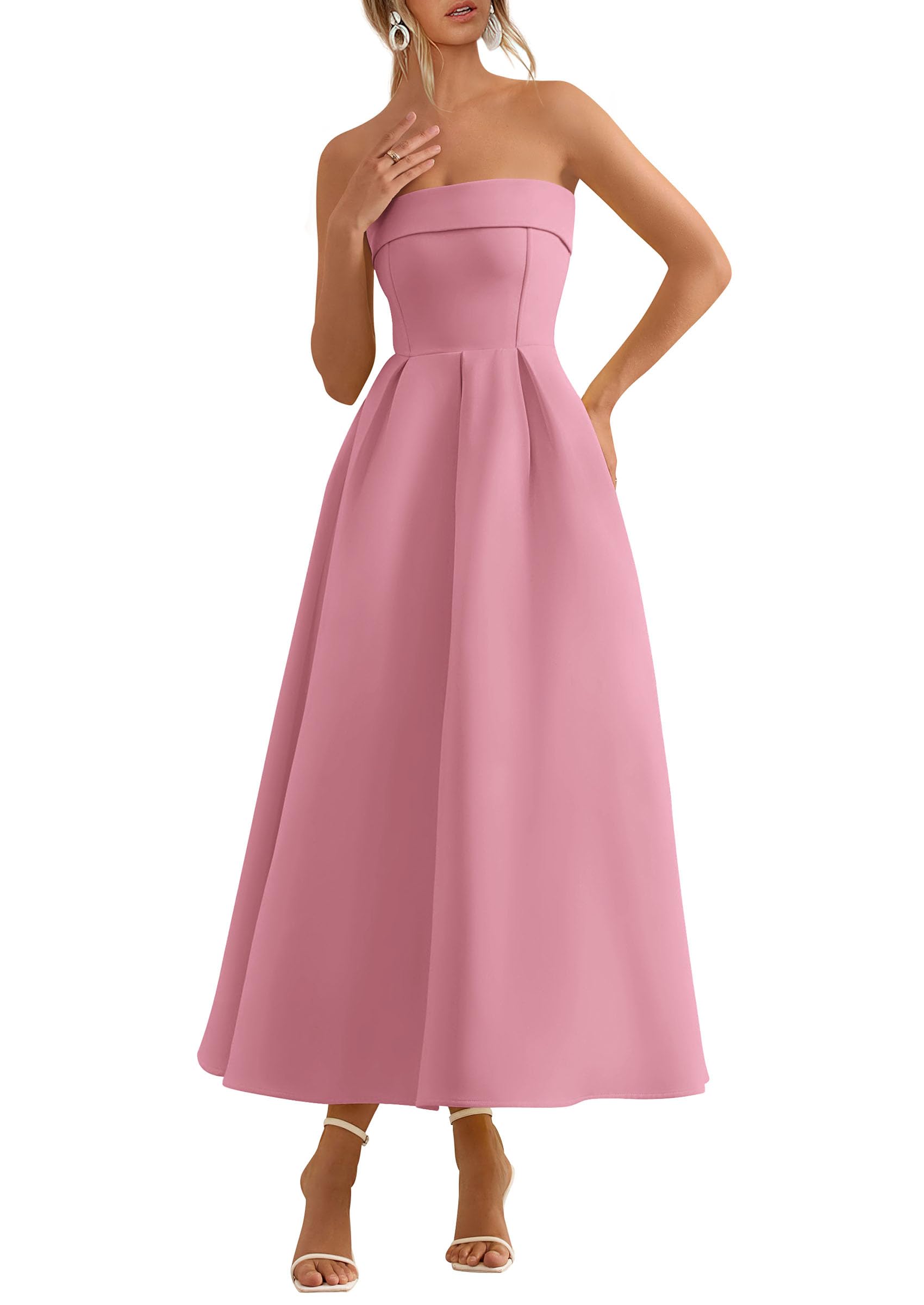 PRETTYGARDEN Cocktail Dresses for Women Summer Formal Elegant Tube Top Strapless Spring Wedding Guest Party Midi Dress PRETTYGARDEN