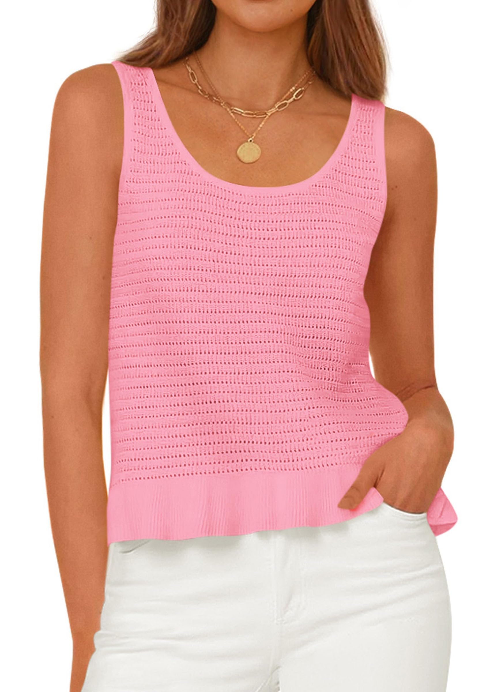 PRETTYGARDEN Womens Spring Crochet Tops Summer Sleeveless Scoop Neck Boho Sweater Tank Top Cute Beach Vacation Clothes PRETTYGARDEN
