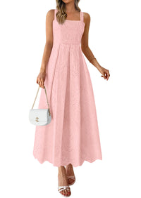 PRETTYGARDEN Womens Sleeveless Maxi Summer Dresses Hollow Out Eyelet Square Neck Ruffle Flowy Beach Vacation Sundress PRETTYGARDEN