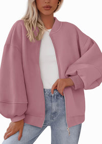 KIRUNDO Oversized Sweatshirt for Women Zip Up Bomber Jacket Fall Fashion Casual Long Sleeve Outerwear Winter Outfits PRETTYGARDEN
