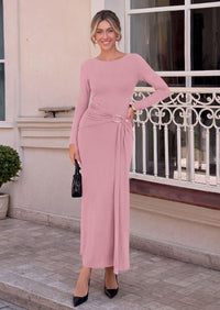 PRETTYGARDEN Women's Long Sleeve Ruched Bodycon Maxi Dress | Wedding Guest Dresses, Twist Knot Waist, Back Slit, Slim Fitted, Formal Wear, Cocktail Holiday Party, Date Night Fall Outfits