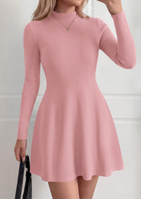 PRETTYGARDEN Womens Mock Neck Long Sleeve Sweater Mini Dress | Soft Ribbed Knit Flared A‑Line, Elegant Fall Winter Dresses for Wedding Guest, Cocktail & Holiday Party Casual Outfits