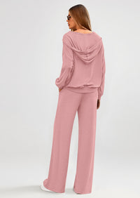 PRETTYGARDEN Women's 2 Piece Fall Lounge Sets Zip Up Hoodie Wide Leg Pants Tracksuit Matching Travel Outfits Clothes