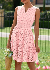 PRETTYGARDEN Women's Summer Dresses Sleeveless V Neck Eyelet Hollow Out Swing A Line Beach Vacation Sun Dress PRETTYGARDEN