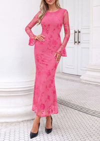PRETTYGARDEN Women's Long Sleeve Maxi Floral Mesh Fall Wedding Guest Dress