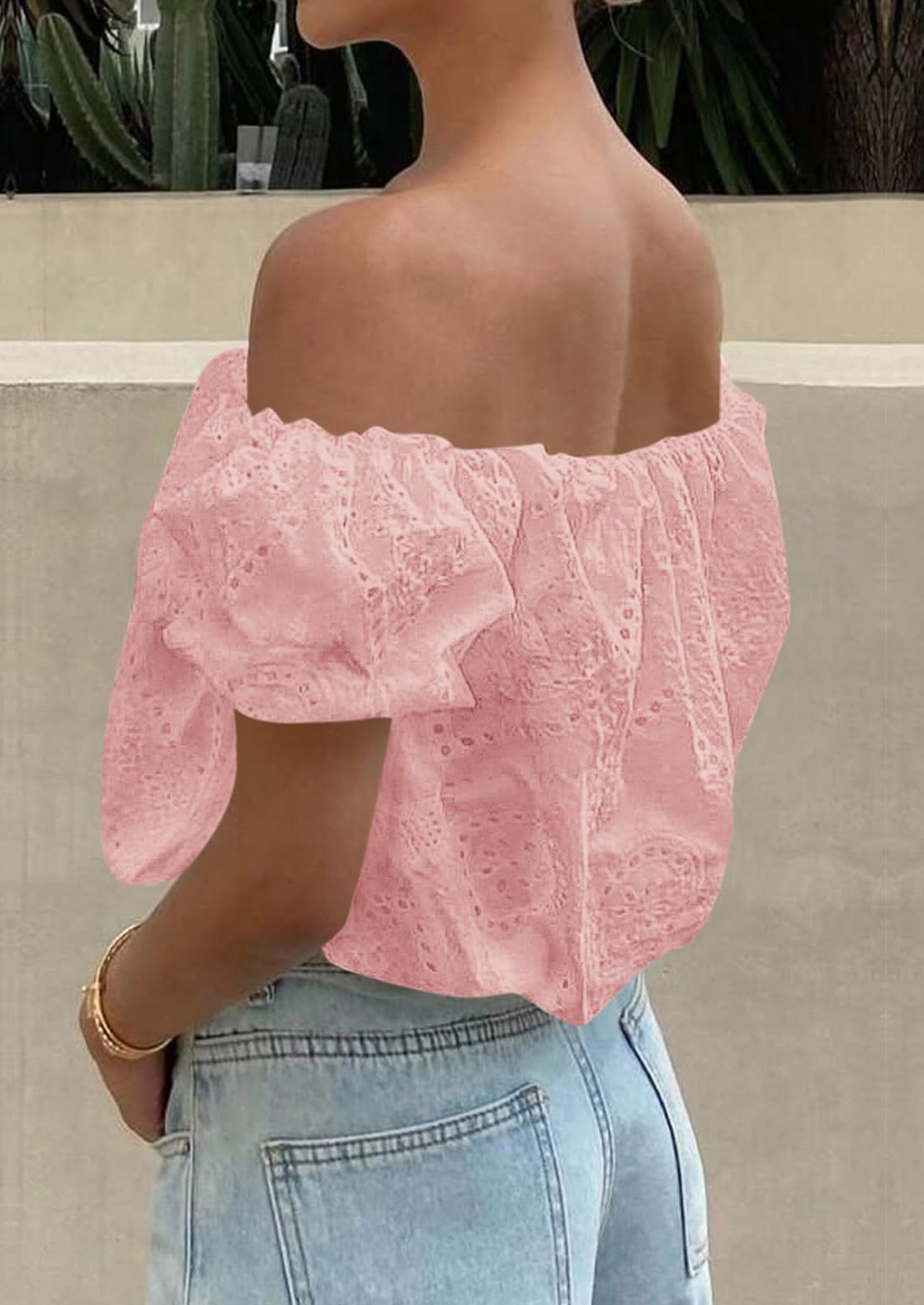 PRETTYGARDEN Women's Summer Off The Shoulder Tops Dressy Casual Puff Short Sleeve Embroidered Eyelet Cute Blouse Shirts PRETTYGARDEN