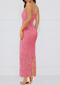 Womens Formal Cocktail Dresses Elegant Spaghetti Strap Lace Floral Bodycon Wedding Guest Dress