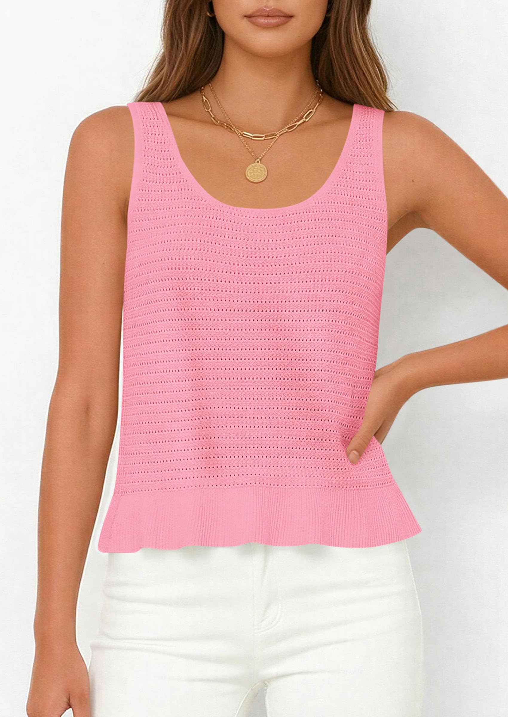 PRETTYGARDEN Womens Spring Crochet Tops Summer Sleeveless Scoop Neck Boho Sweater Tank Top Cute Beach Vacation Clothes PRETTYGARDEN