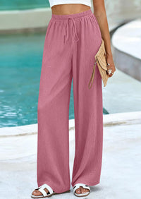 PRETTYGARDEN Womens Summer Elastic Waist Textured Flowy Palazzo Pants for Women Casual Wide Leg Pants Woman with Pockets PRETTYGARDEN