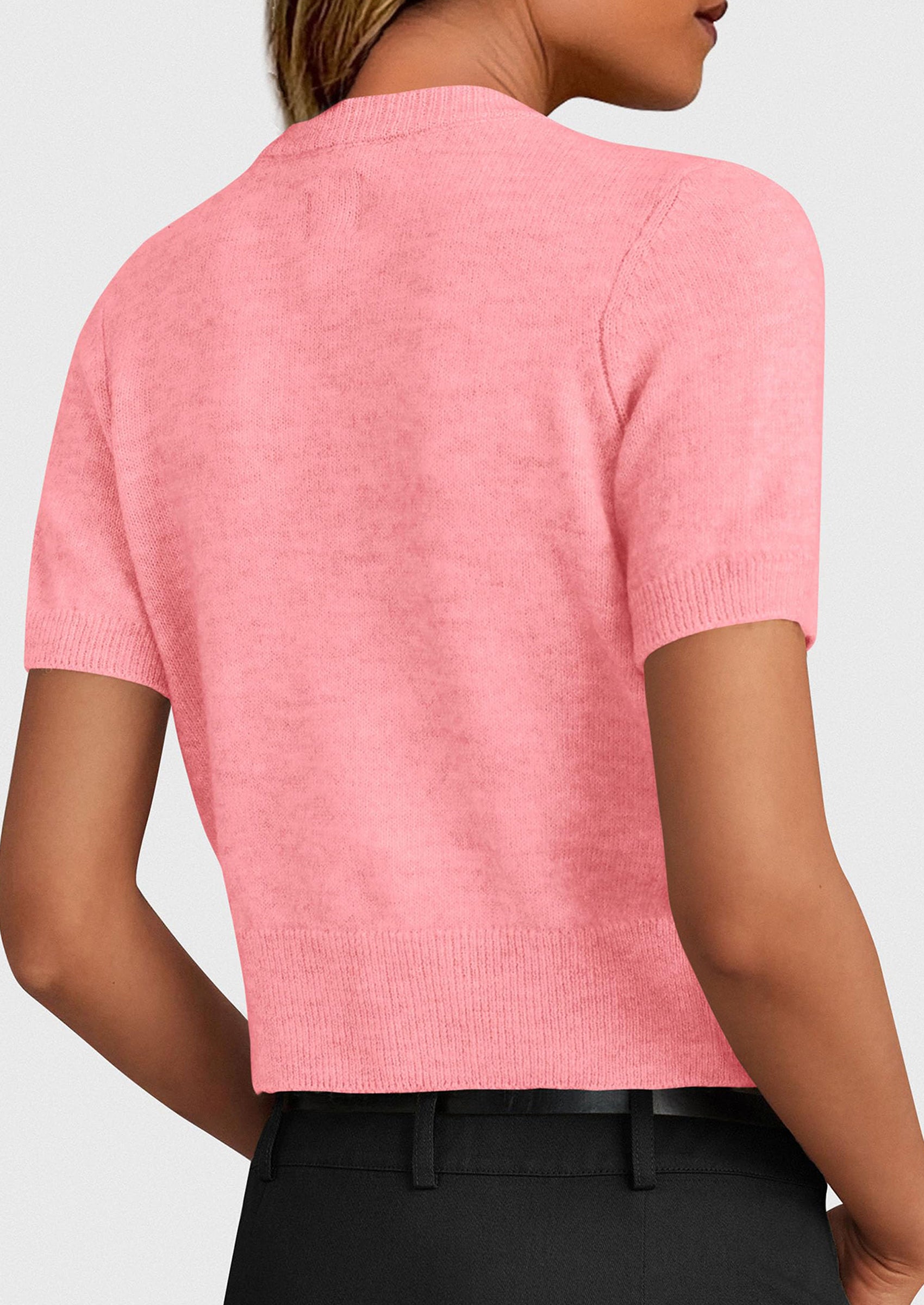 PRETTYGARDEN Womens Casual Summer Short Sleeve Cardigans Button Down Knitted Sweater Basic Crew Neck Crop Tops