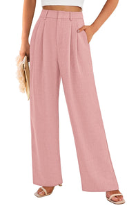 Elastic High Waisted Straight Leg Business Trousers Slacks With Pockets