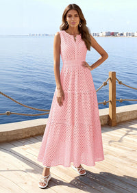 PRETTYGARDEN Summer Dresses for Women Sundresses Sleeveless V Neck Eyelet A Line Flowy Beach Vacation Spring Maxi Dress PRETTYGARDEN