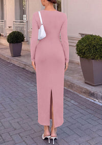 PRETTYGARDEN Women's Long Sleeve Ruched Bodycon Maxi Dress | Wedding Guest Dresses, Twist Knot Waist, Back Slit, Slim Fitted, Formal Wear, Cocktail Holiday Party, Date Night Fall Outfits