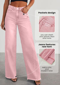 PRETTYGARDEN Wide Leg Jeans for Women Trendy High Waisted Stretchy Baggy Raw Hem Denim Palazzo Pants with Pockets