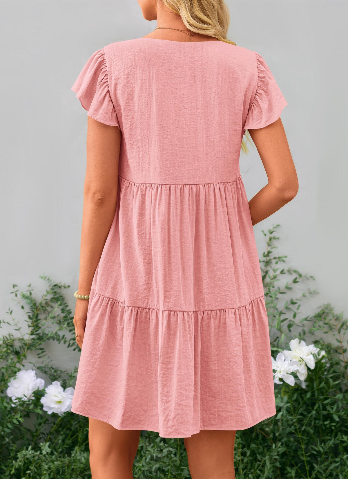 Summer Casual Cap Sleeve V Neck Tiered Ruffle Swing A Line Dresses