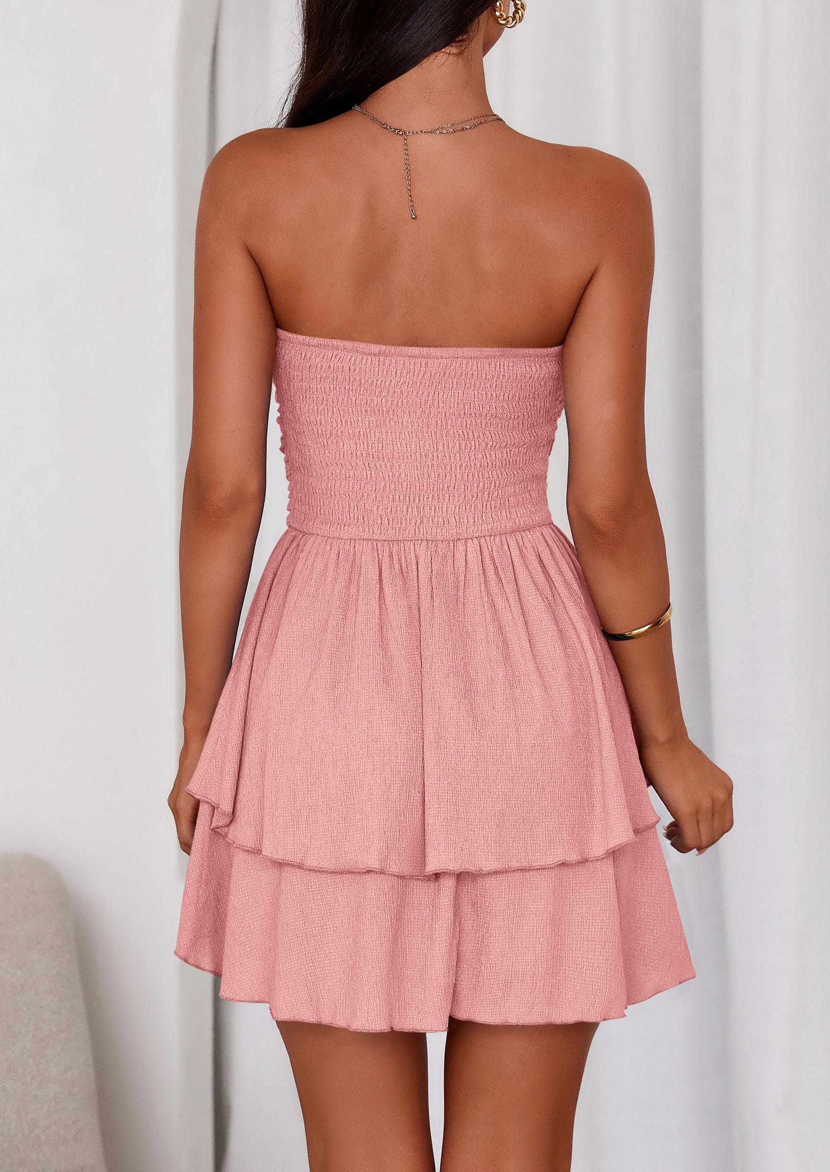 PRETTYGARDEN Women's Summer Strapless Tube Mini Dress Off Shoulder Smocked Ruffle A Line Flowy Short Party Club Dresses