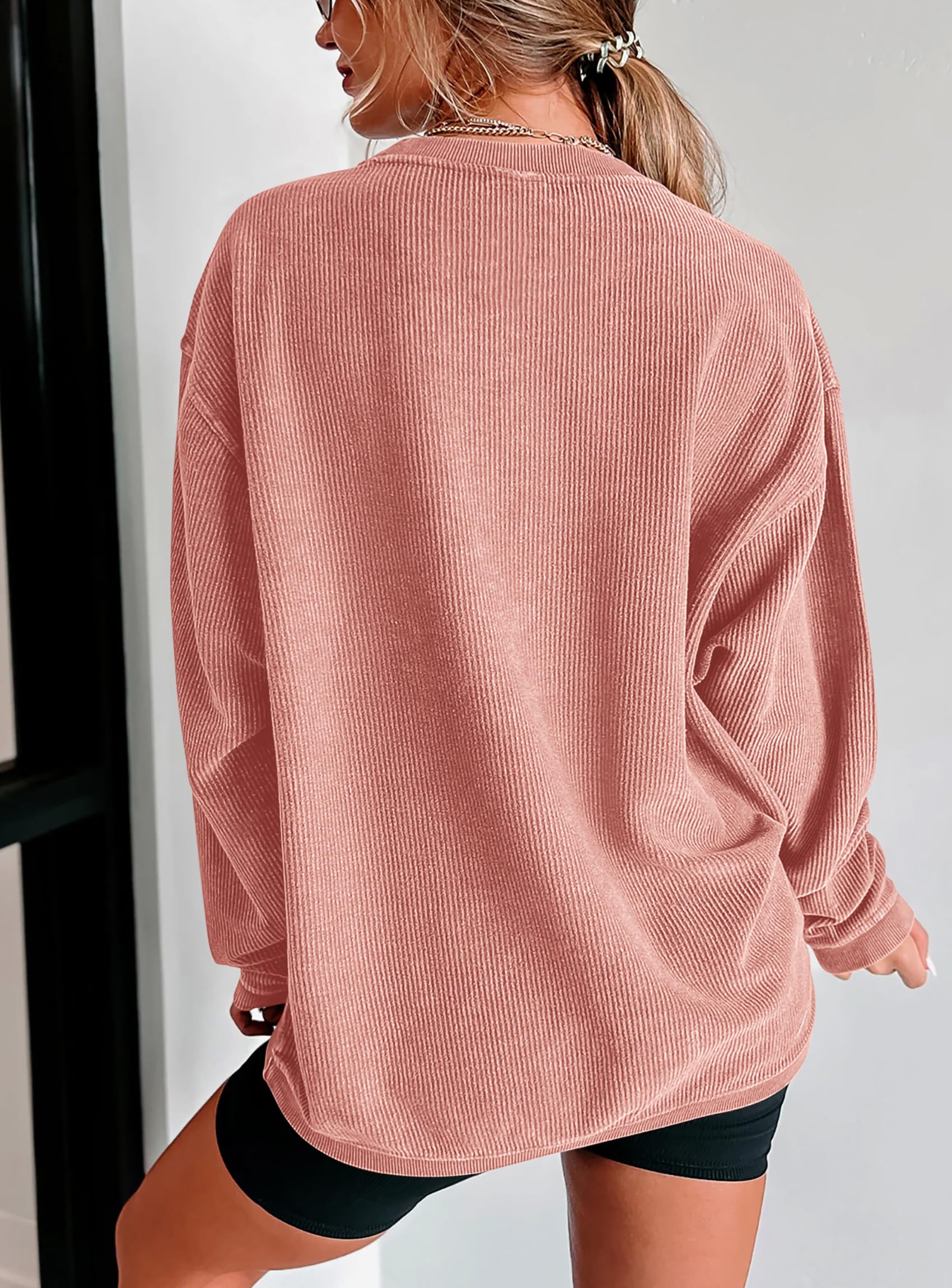 PRETTYGARDEN Women's Oversized Sweatshirt 2025 Fall Fashion Clothes Ribbed Corduroy Long Sleeve Going Out Pullover Tops