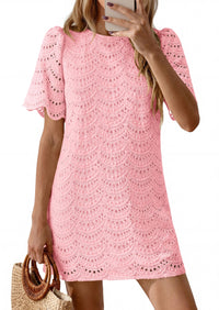 PRETTYGARDEN Women's Summer Casual Short Dresses Embroidered Lace Short Sleeve Boho Mini Dress Beach Vacation Clothes PRETTYGARDEN