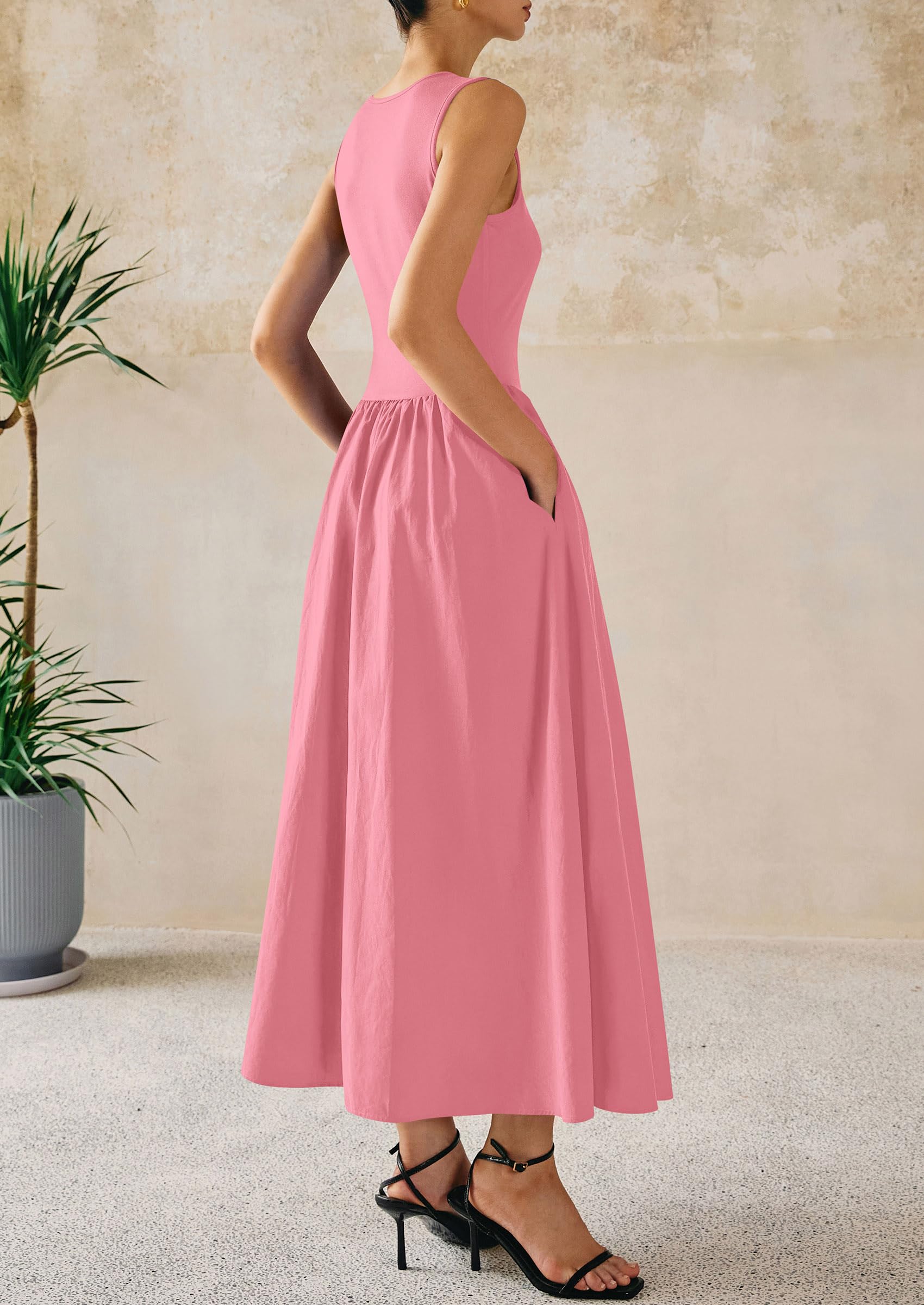 PRETTYGARDEN Women Maxi Dresses Casual Sleeveless Patchwork Knit Tank Dress Flowy Beach Sundress Long Dress