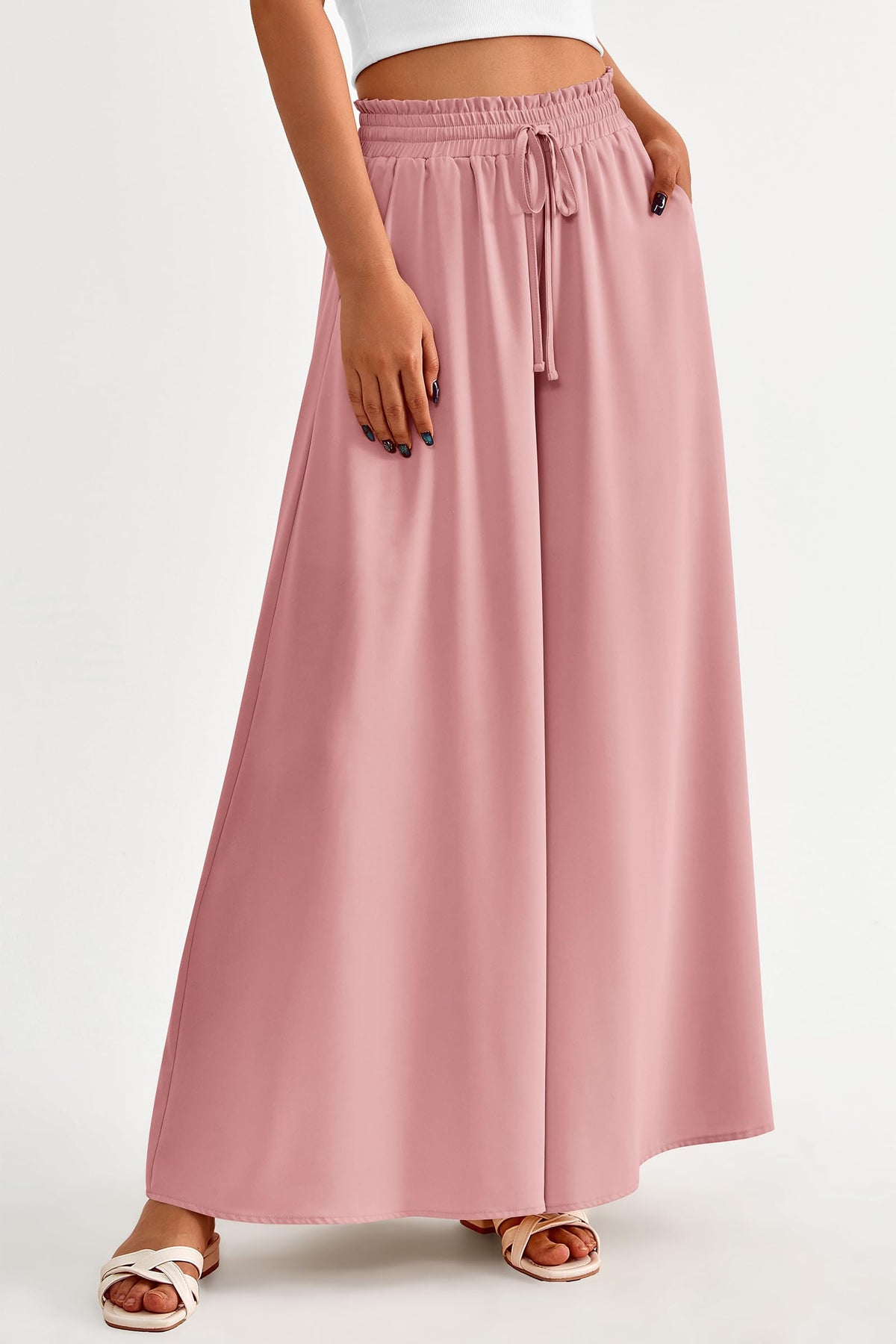 Wide Leg High Waisted Flowy Pockets Palazzo Pants