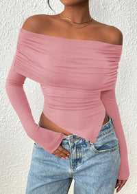 PRETTYGARDEN Women's Long Sleeve Shirts Off Shoulder Tops Going Out Slim Fitted Y2K Blouses Fall Fashion Clothes