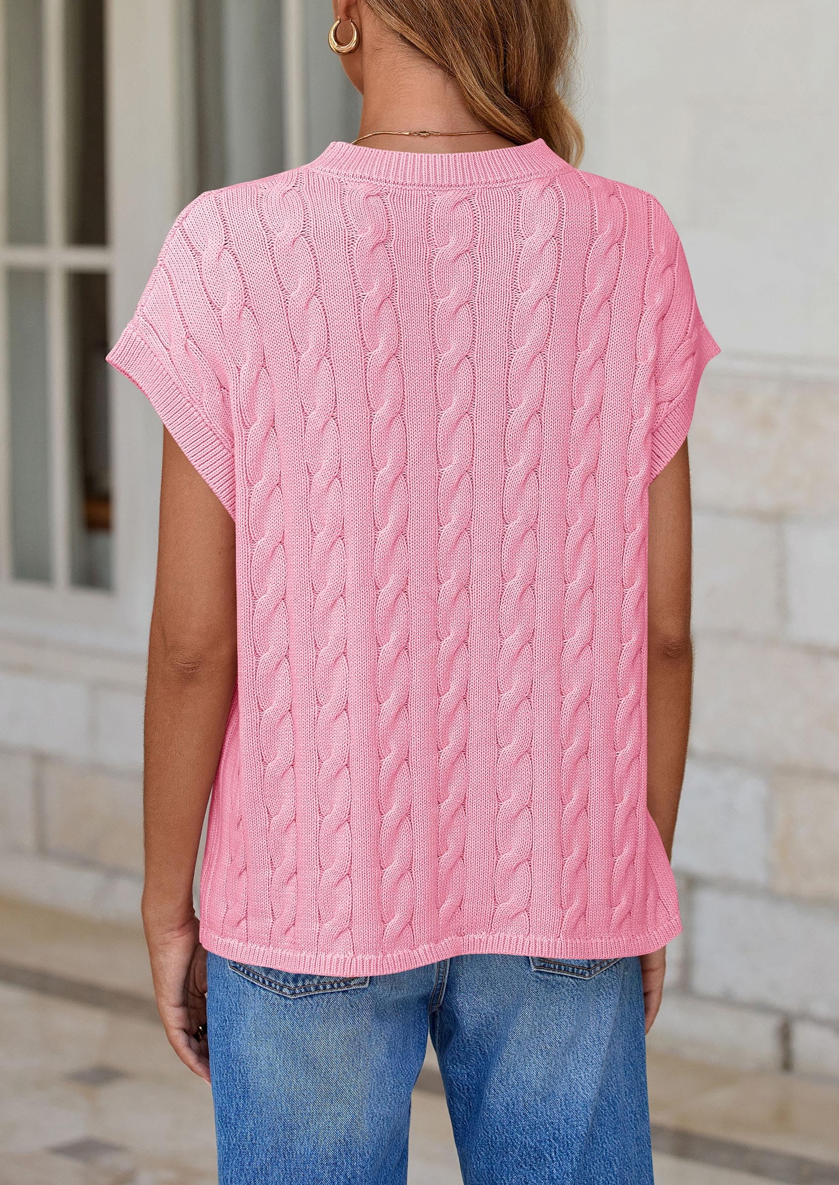 PRETTYGARDEN Women's Sweater Vest Summer Short Sleeve Tops Casual Crewneck Knit Oversized Pullover Trendy Spring Outfits