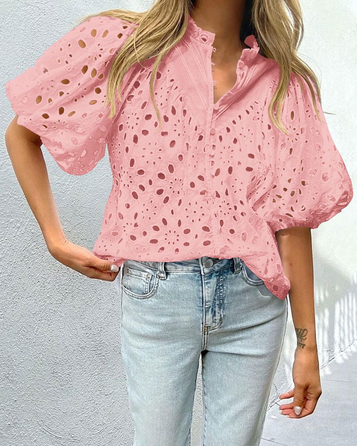 Hollow Out Lace Embroidered Blouse