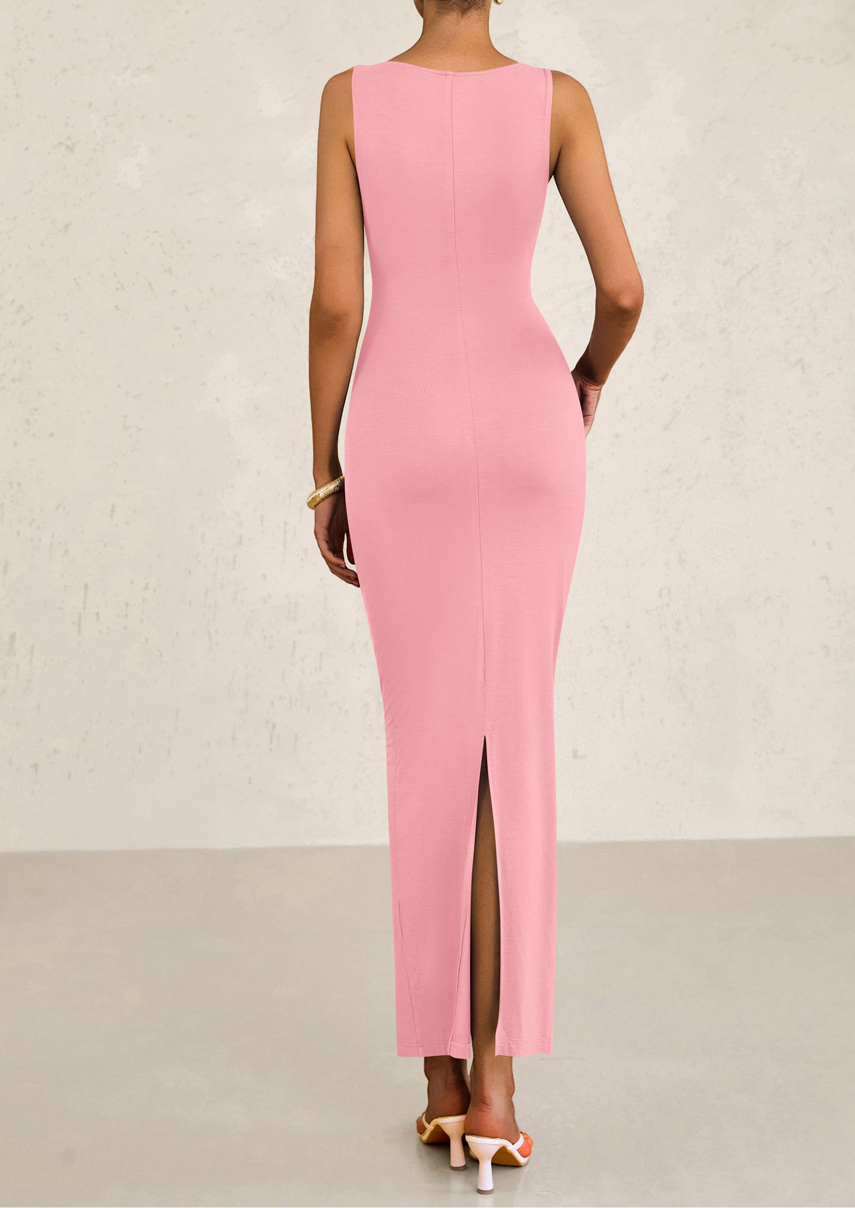 PRETTYGARDEN Women's Semi Formal Midi Dresses Sleeveless Ruched Bodycon Long Elegant Cocktail Wedding Guest Dress