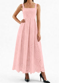 PRETTYGARDEN Womens Sleeveless Maxi Summer Dresses Hollow Out Eyelet Square Neck Ruffle Flowy Beach Vacation Sundress PRETTYGARDEN