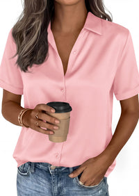 PRETTYGARDEN Women's Summer Button Down Shirts Short Sleeve Work Tops Dressy Blouses Spring Business Casual Outfits PRETTYGARDEN