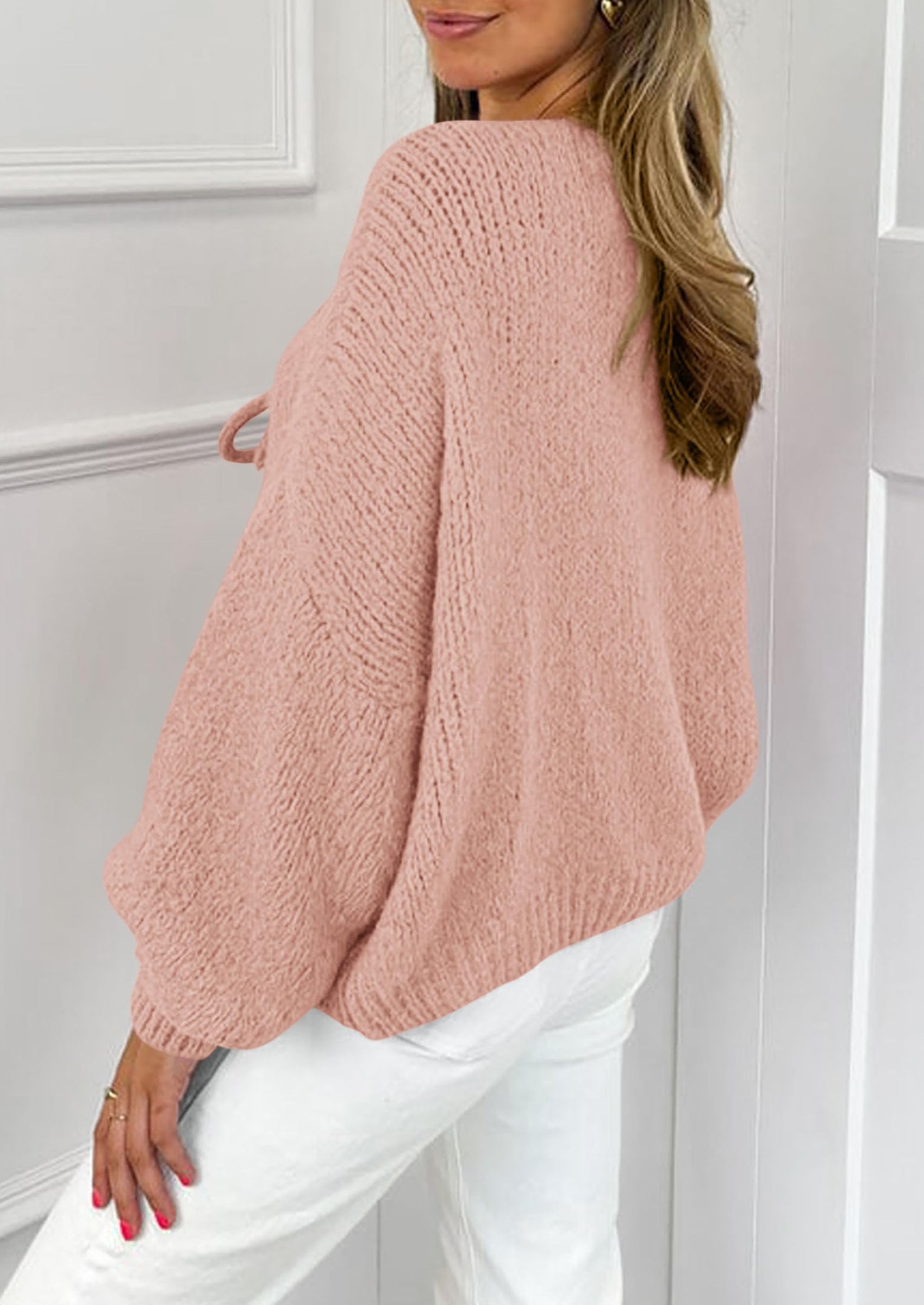 PRETTYGARDEN Women's Tie Front Bow Cardigan Sweaters Chunky Knit Long Puff Sleeve Trendy Fall Winter Jacket Coats