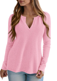 PRETTYGARDEN Long Sleeve Shirts for Women Fall V Neck Waffle Basic Tee Dressy Casual Winter Blouses Knit Tunic Tops