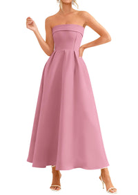 PRETTYGARDEN Cocktail Dresses for Women Summer Formal Elegant Tube Top Strapless Spring Wedding Guest Party Midi Dress PRETTYGARDEN