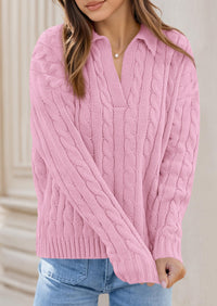 PRETTYGARDEN Fall Cable Knit Oversized Sweaters for Women Polo V Neck Long Sleeve Casual Chunky Sweater Pullover Tops PRETTYGARDEN