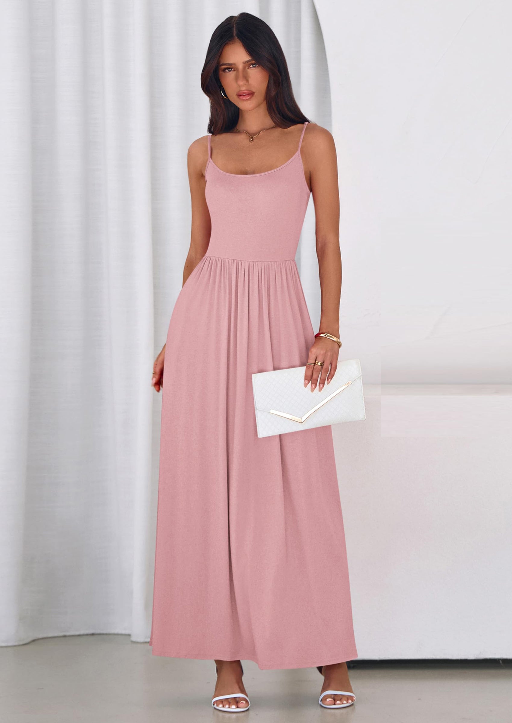 PRETTYGARDEN Womens Spaghetti Strap Maxi Dresses Sleeveless Summer Dress Long Casual Knit Flowy Beach Sundresses with Pockets PRETTYGARDEN