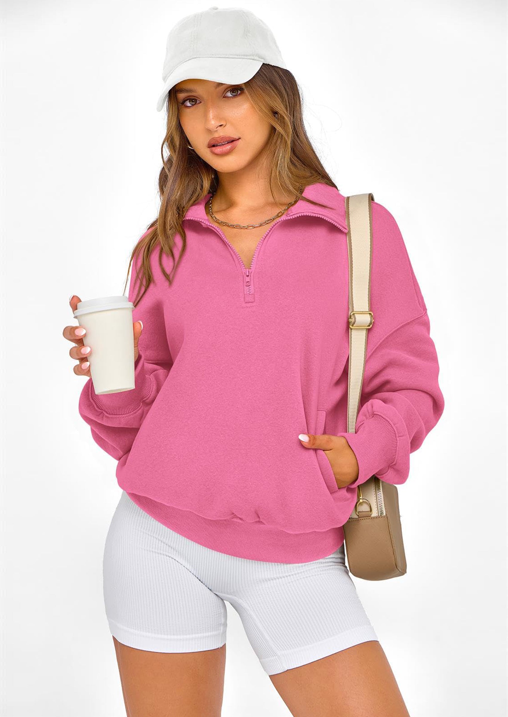PRETTYGARDEN Womens Half Zip Oversized Sweatshirts Fleece Hoodies Trendy Long Sleeve Pullover Tops Y2k Spring Outfits