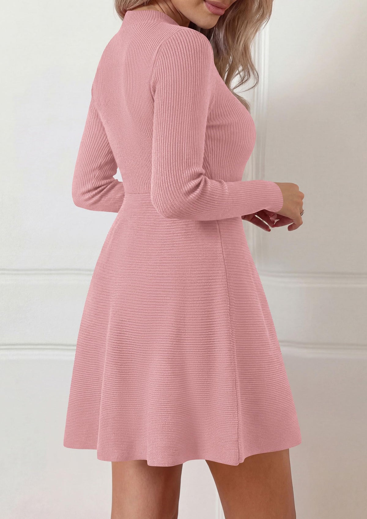 PRETTYGARDEN Womens Mock Neck Long Sleeve Sweater Mini Dress | Soft Ribbed Knit Flared A‑Line, Elegant Fall Winter Dresses for Wedding Guest, Cocktail & Holiday Party Casual Outfits