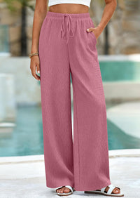 PRETTYGARDEN Womens Summer Elastic Waist Textured Flowy Palazzo Pants for Women Casual Wide Leg Pants Woman with Pockets PRETTYGARDEN