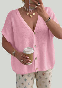 PRETTYGARDEN Batwing Short Sleeve Summer Cardigan Sweaters for Women Lightweight V Neck Button Oversized Sweater Tops PRETTYGARDEN