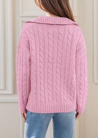 PRETTYGARDEN Fall Cable Knit Oversized Sweaters for Women Polo V Neck Long Sleeve Casual Chunky Sweater Pullover Tops PRETTYGARDEN